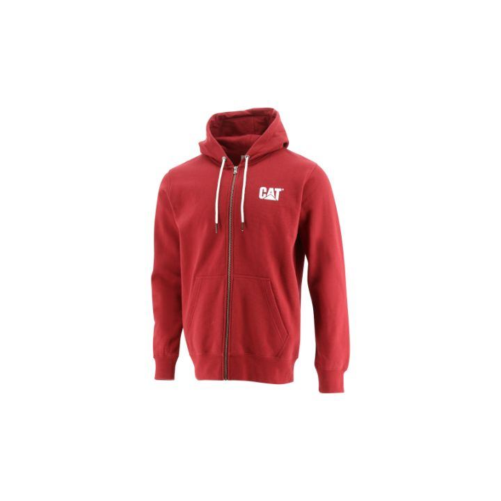 Caterpillar Foundation Fz Dm Hooded Sweatshirt - Mens Hoodies - Dark Red - NZ (596JZWDYG)